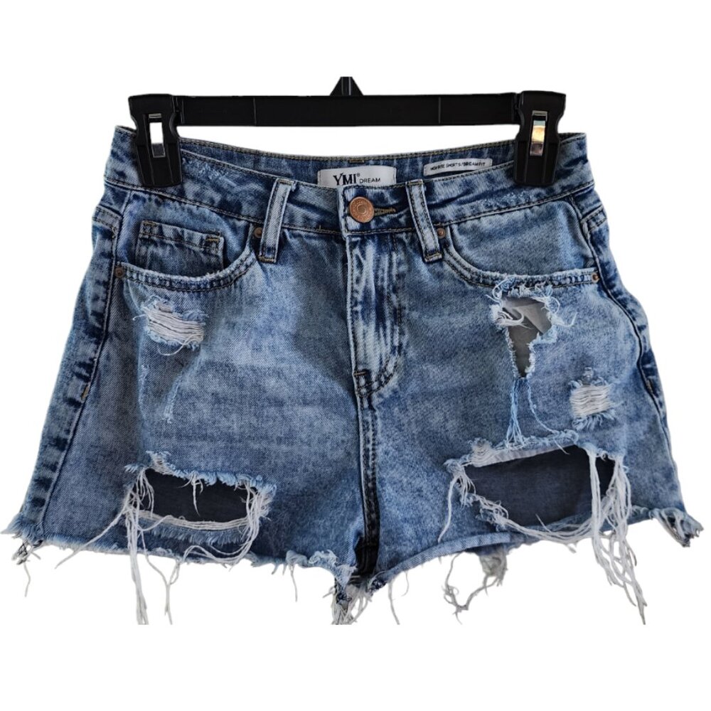 YMI Dream Denim Jean High Rise Shorts Dream Fit Distressed Ripped size 1 size 25